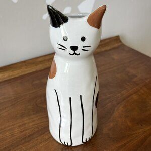 World Market Calico Kitty Cat Vase Ceramic Figural 8.5" Like New Gift Idea